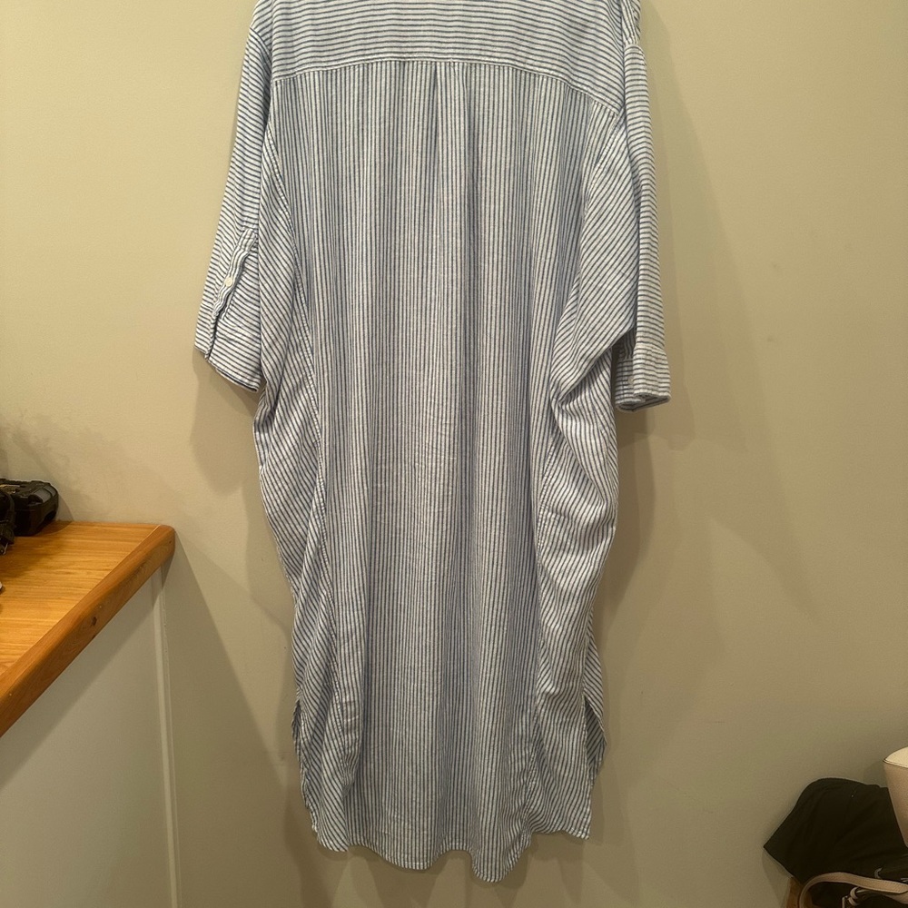 NWT Linen Blend 3/4 Sleeve Midi Shirtdress Pockets Coastal Cover Up Sz L - Picture 4 of 13